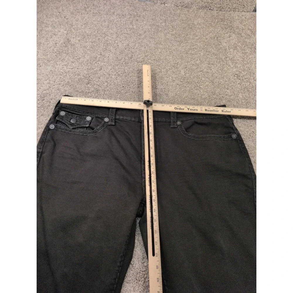 True Religion Ricky Relaxed Straight Black Jeans Mens 44 Thick Stitch Streetwear